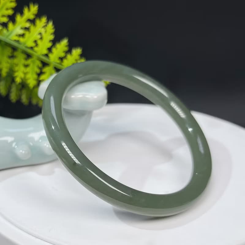和田玉手鐲60MM 且末藍老料圓條玉手環 附證書 色澤濃郁 細膩油潤