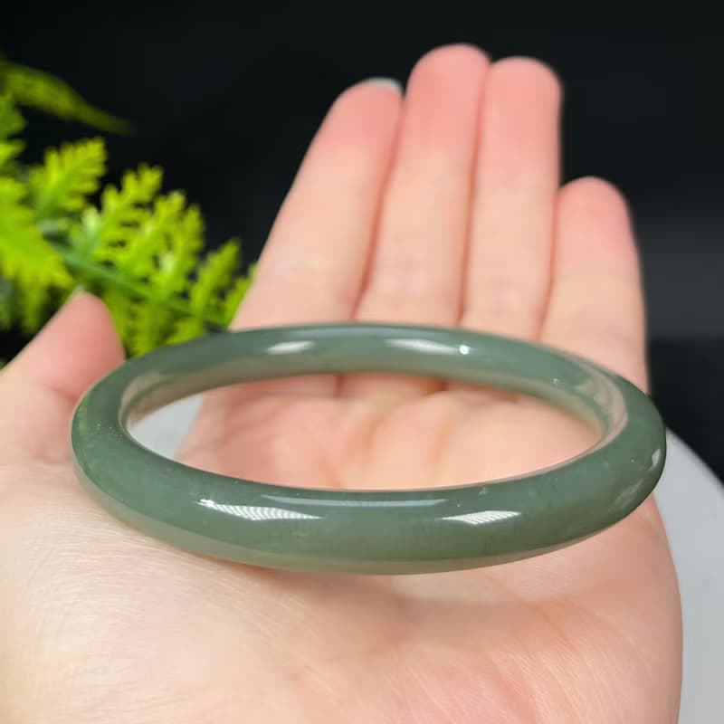 和田玉手鐲60MM 且末藍老料圓條玉手環 附證書 色澤濃郁 細膩油潤