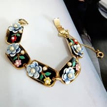 vintage jewelry古典珍品  Alice 琺瑯立體珍珠花卉 手鍊