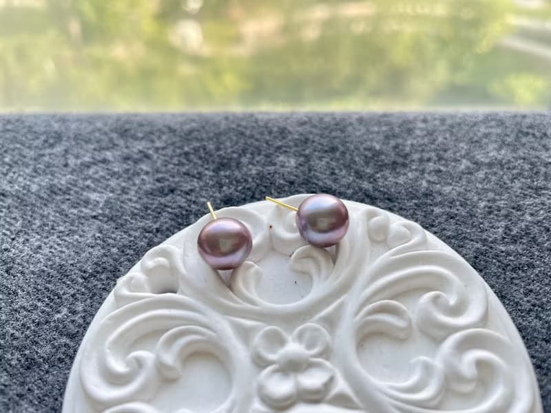 天然淡水珍珠 紫色炫彩珍珠 純銀耳環
