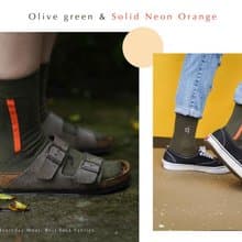 DAILYWEAR純棉雙色系列-側面線條中筒襪(綠橘)