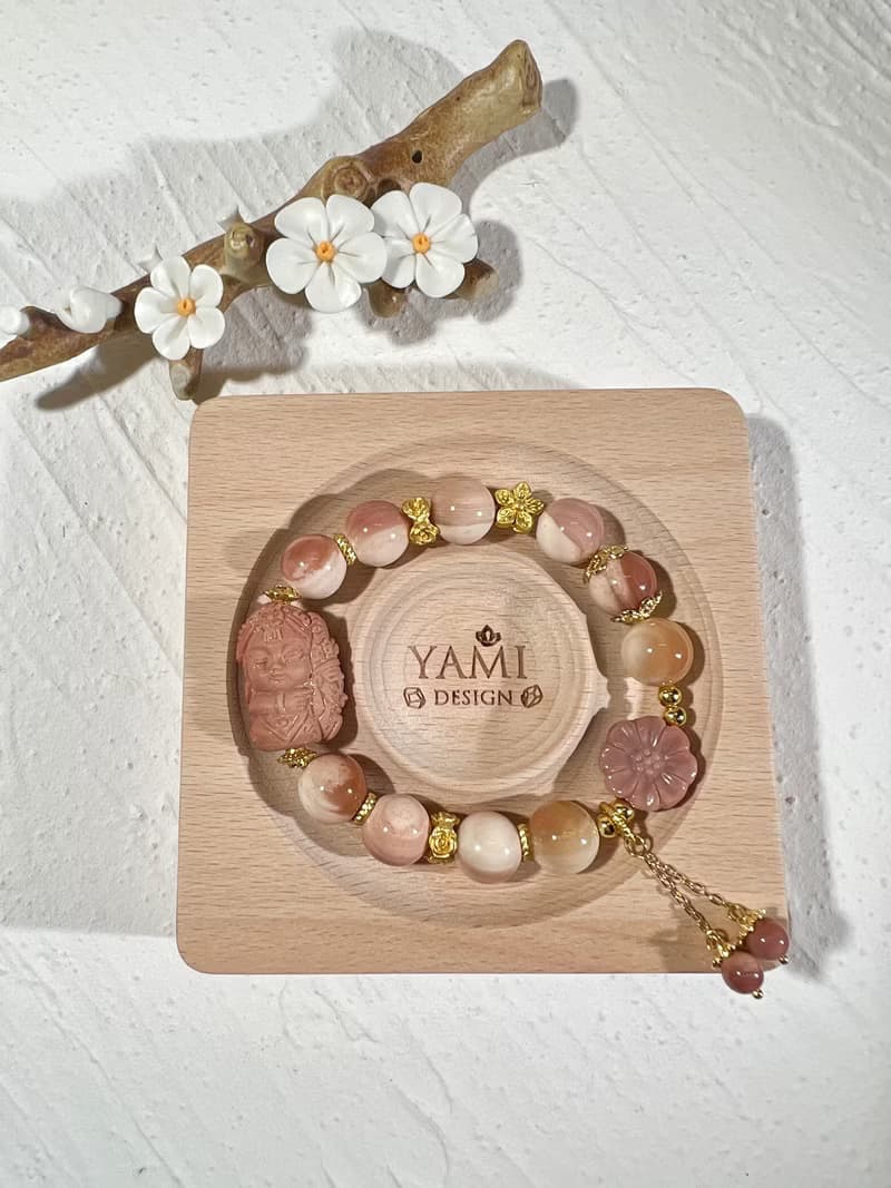 阿拉善瑪瑙千層蜜桃腮紅 手鍊 女財神扎基拉姆(已結緣)可訂製同款