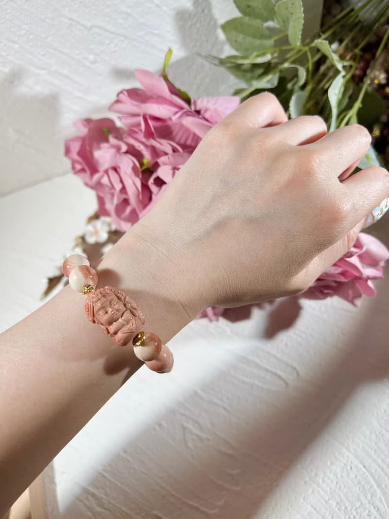 阿拉善瑪瑙千層蜜桃腮紅 手鍊 女財神扎基拉姆(已結緣)可訂製同款