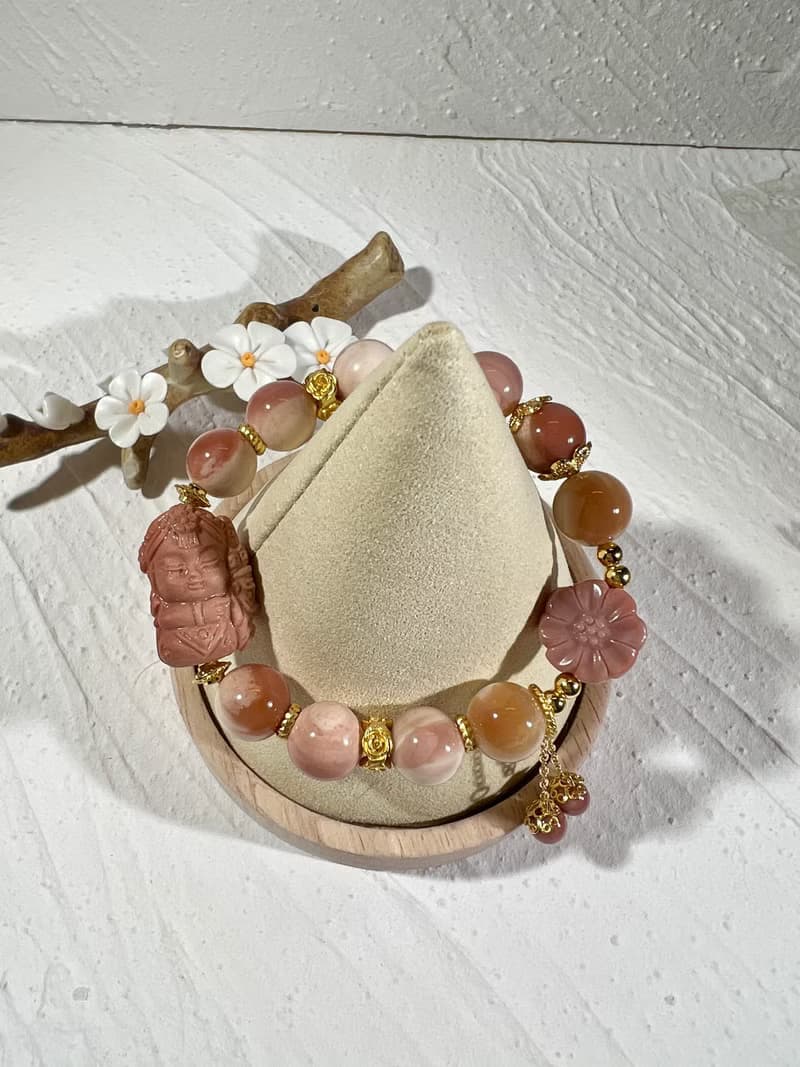 阿拉善瑪瑙千層蜜桃腮紅 手鍊 女財神扎基拉姆(已結緣)可訂製同款