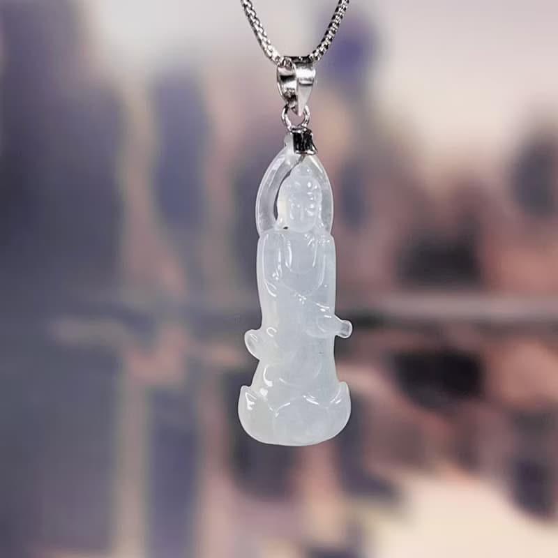 冰種翡翠淨瓶觀音菩薩項鍊 14K金墜頭 | 天然緬甸玉翡翠A貨 |送禮