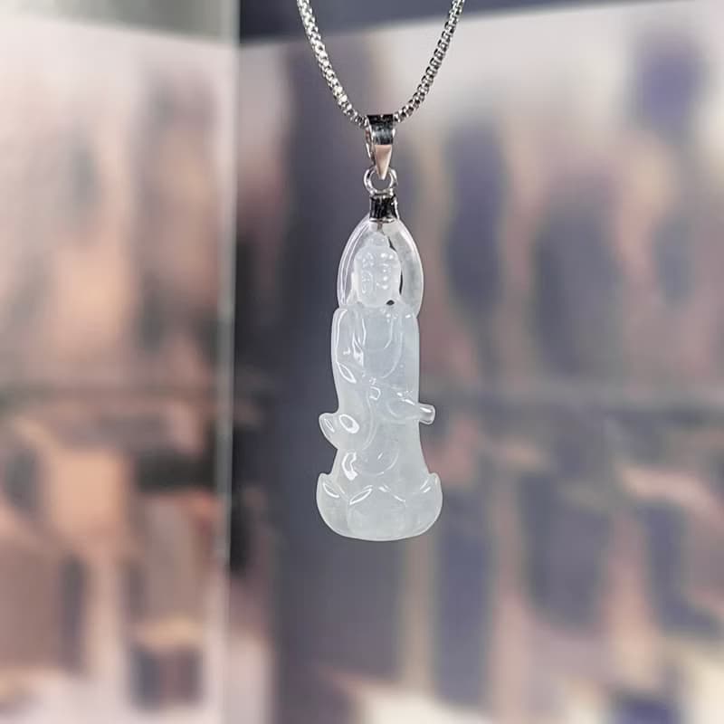 冰種翡翠淨瓶觀音菩薩項鍊 14K金墜頭 | 天然緬甸玉翡翠A貨 |送禮