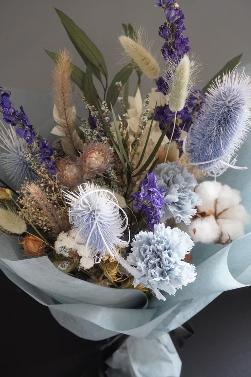 藍色母親節康乃馨乾燥永生花束