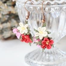 PREMIUMレースのピアス【ブーケ】ゼラニウムレッド