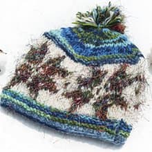 登山帽 露營帽 旅行帽 雪花帽 回收紗麗線  聖誕禮物 手織純羊毛帽/針織毛帽/內刷毛手織毛帽/手工針織毛線帽 -紗麗線