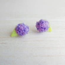 紫色雙色繡球花  純銀耳環/耳夾