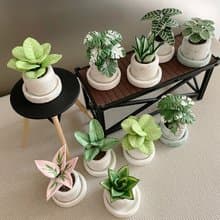 迷你觀葉植物 磨石質感含盤盆器。迷你黏土觀葉植物