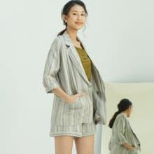 古巴亞麻條紋西裝外套(卡其)