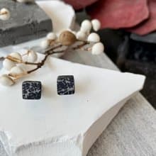 Darkness 極。黑 皮革耳環 日本手畫豚皮 方形