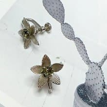 vintage jewelry  Van Dell 銀製 茶色萊茵小花 夾式耳環