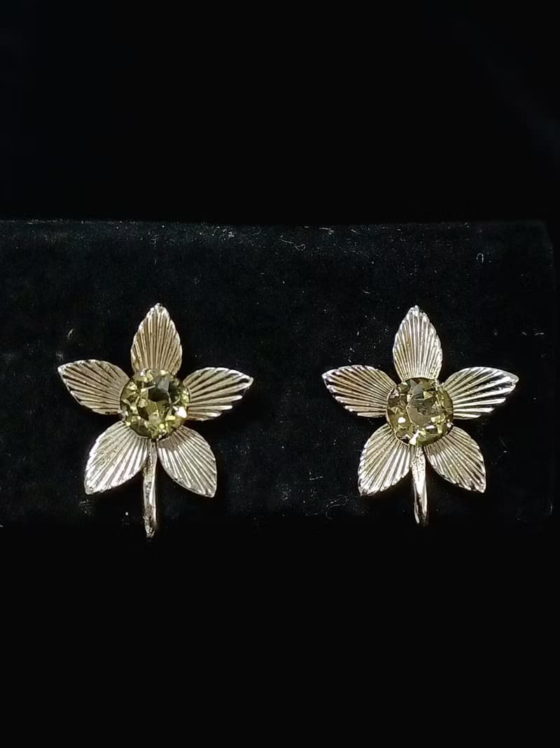 vintage jewelry  Van Dell 銀製 茶色萊茵小花 夾式耳環
