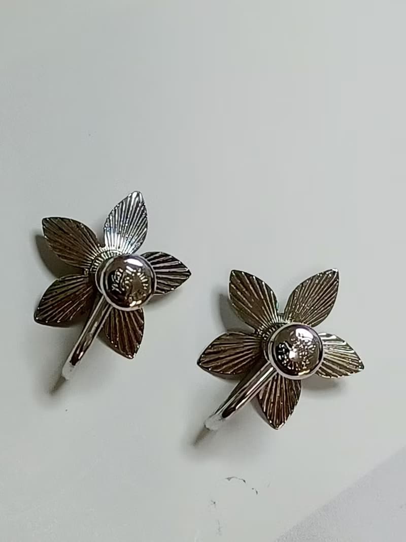 vintage jewelry  Van Dell 銀製 茶色萊茵小花 夾式耳環