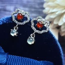 |幸運如意|A貨翡翠天然無燒冰玻紅翡蛋面4mm純銀鍍18k多顆耳環