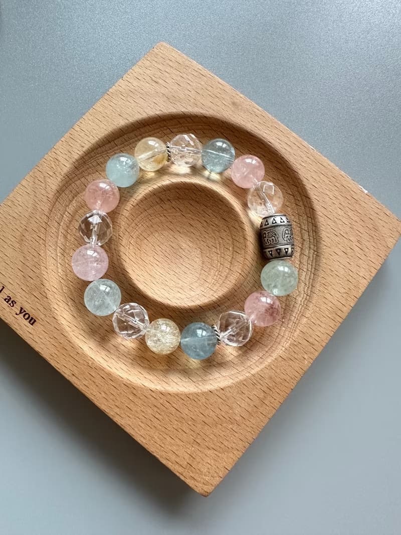 摩根石、海藍寶、黃水晶、白水晶、純銀、原創設計、水晶手鍊
