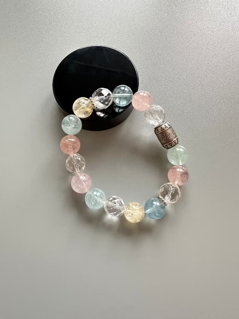 摩根石、海藍寶、黃水晶、白水晶、純銀、原創設計、水晶手鍊