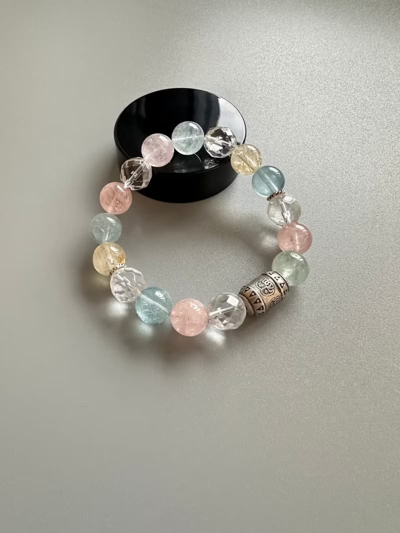 摩根石、海藍寶、黃水晶、白水晶、純銀、原創設計、水晶手鍊