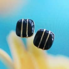 Vintage Jewelry 西洋古董飾品 小巧 簡約 黑琺瑯  針式耳環