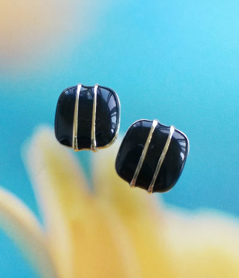 Vintage Jewelry 西洋古董飾品 小巧 簡約 黑琺瑯  針式耳環