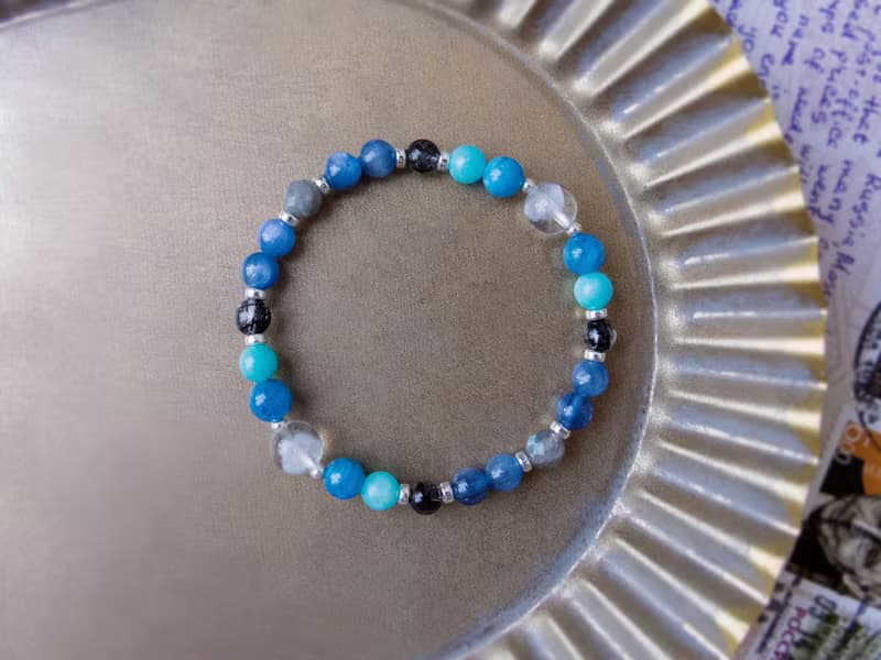 純銀 ∣ 藍晶石 磷灰石 天河石 天然石手鍊