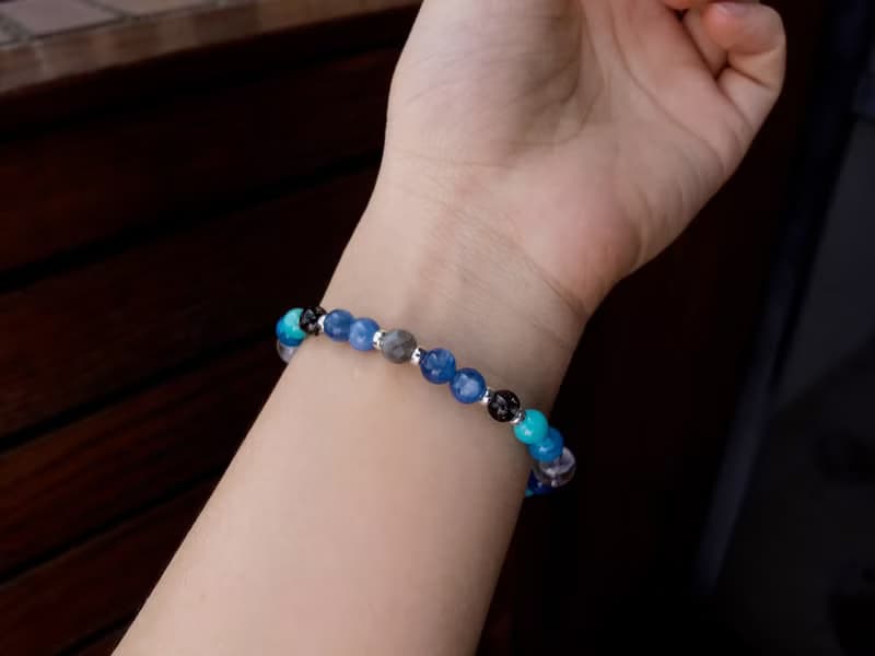 純銀 ∣ 藍晶石 磷灰石 天河石 天然石手鍊