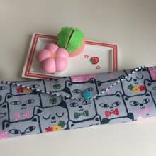 文青風環保筷袋  喵喵羅曼史 藍  手作餐具袋.交換禮物.