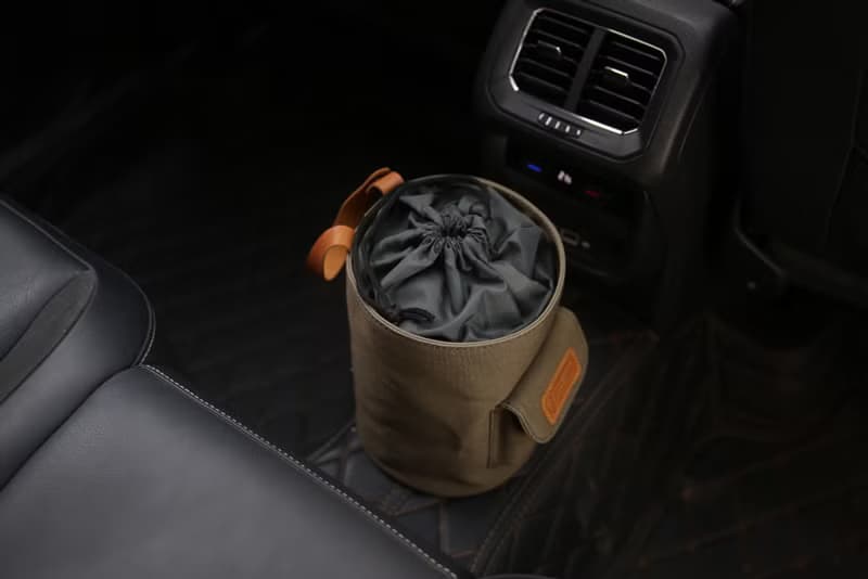 復古真皮車載垃圾桶 車用垃圾桶 可掛式 附尼龍垃圾袋 軍綠色