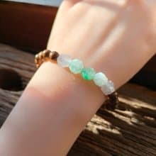 天然緬甸翡翠 冰種飄綠紫羅蘭  檀木串珠手鍊 072013