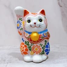 【粉牡招瑞】日本九谷燒招財貓 | 牡丹粉盛 - 4.8号