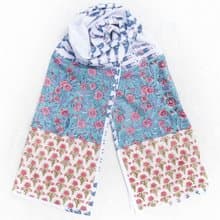 手織純綿絲巾 手工木刻印植物染圍巾 草木染棉絲巾-音樂花朵森林