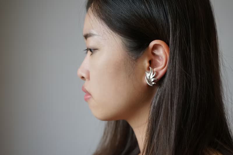 【老飾品/西洋老件】美國TRIFARI銀色葉子夾式耳環 古著耳環