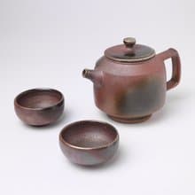 明芽窯 | 柴燒紫金後手壺 紫紅 金 一壺兩杯 蒐藏 茶壺 茶杯 H11