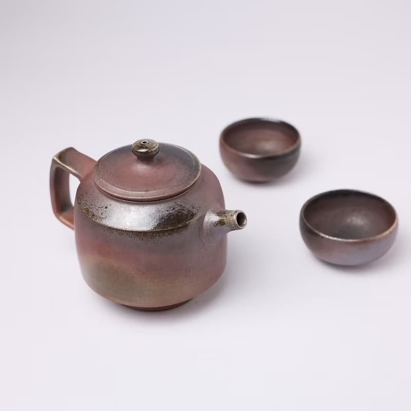 明芽窯 | 柴燒紫金後手壺 紫紅 金 一壺兩杯 蒐藏 茶壺 茶杯 H11