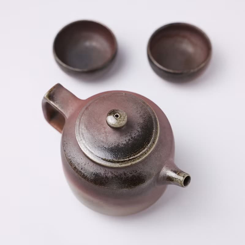 明芽窯 | 柴燒紫金後手壺 紫紅 金 一壺兩杯 蒐藏 茶壺 茶杯 H11