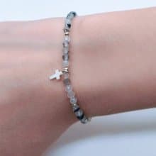 天然黑髮晶極細實心925純銀十字架手鍊/信仰