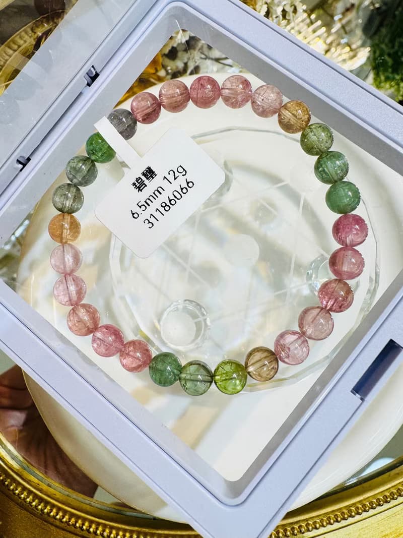 精品春天仙女色彩碧璽6.5mm12g高頻磁場旺夫石電氣石