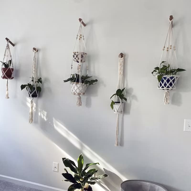 Aspen wood wall hook.Minimalist wall storage. Macramé holder. Plant rack hanger.