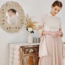 【輕奢】Clover輕熟女必備高雅蕾絲純羊絨Cashmere圍巾-裸膚色