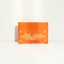 Vegan eco-friendly Hanji Leather chrysanthemum 韓国 誕生日プレゼント Card Wallet Orange