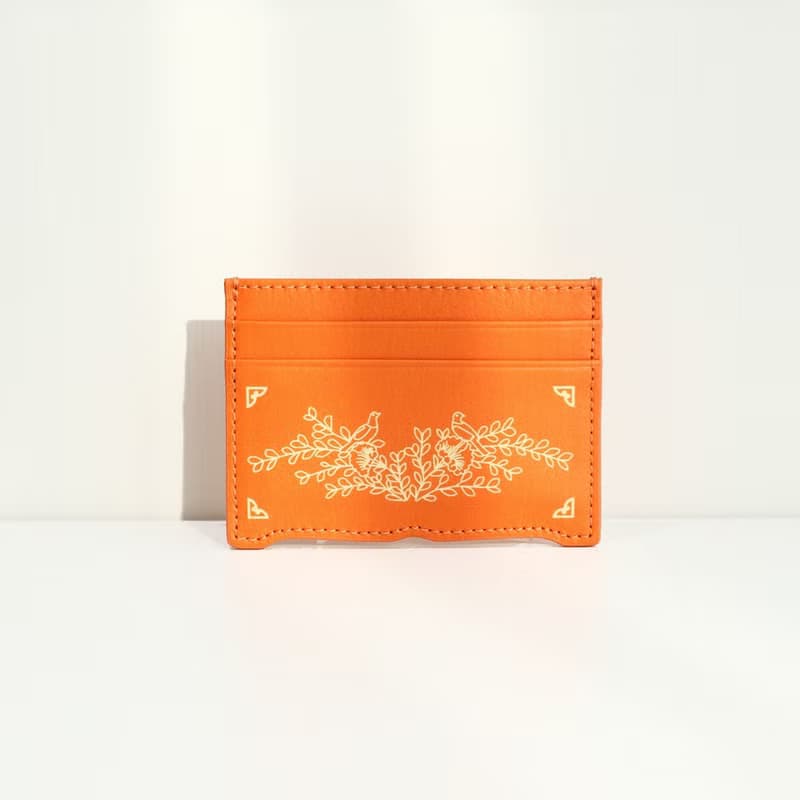 Vegan eco-friendly Hanji Leather chrysanthemum 韓国 誕生日プレゼント Card Wallet Orange