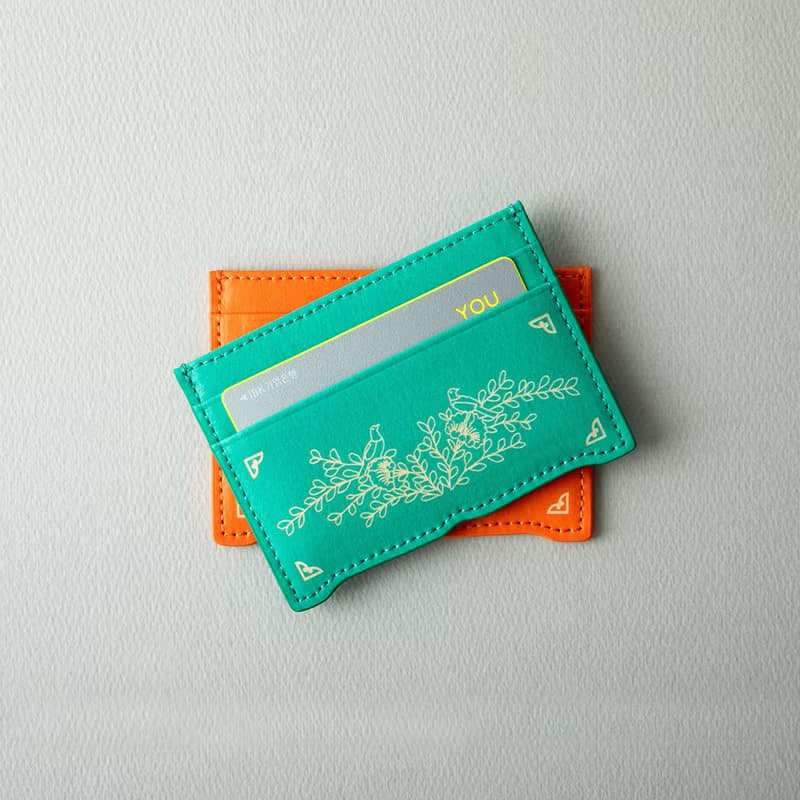 Vegan eco-friendly Hanji Leather chrysanthemum 韓国 誕生日プレゼント Card Wallet Orange