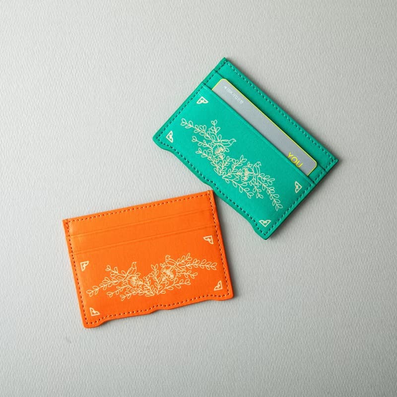 Vegan eco-friendly Hanji Leather chrysanthemum 韓国 誕生日プレゼント Card Wallet Orange