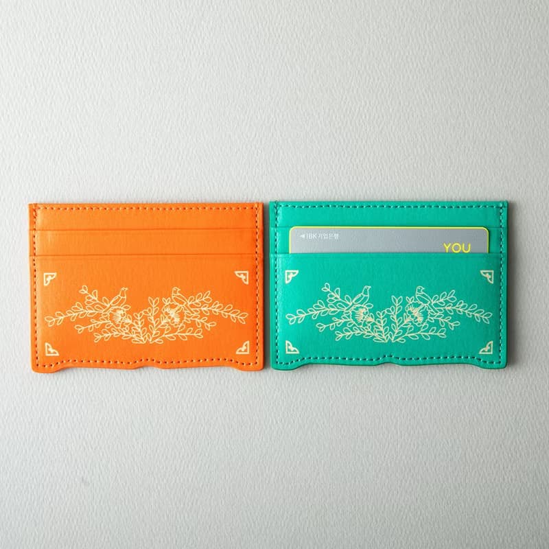 Vegan eco-friendly Hanji Leather chrysanthemum 韓国 誕生日プレゼント Card Wallet Orange