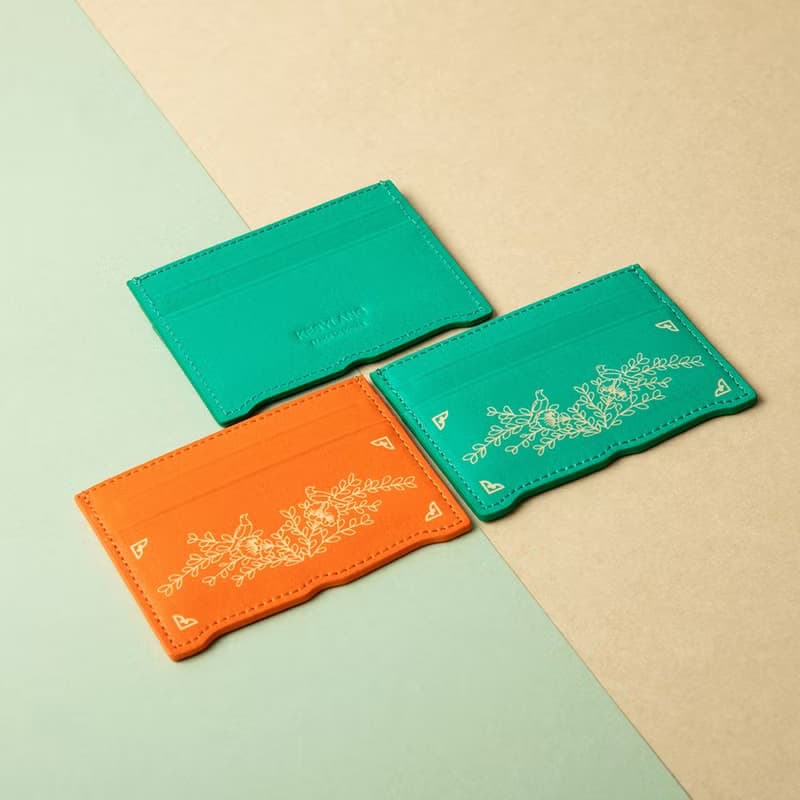 Vegan eco-friendly Hanji Leather chrysanthemum 韓国 誕生日プレゼント Card Wallet Orange