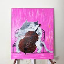 手繪無框畫  \貓老大與他的大提琴/