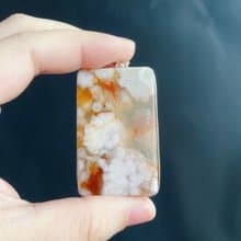 天然 櫻花瑪瑙 牛血紅帶焦糖黃 項鍊 S925銀鑲 禮物 生日