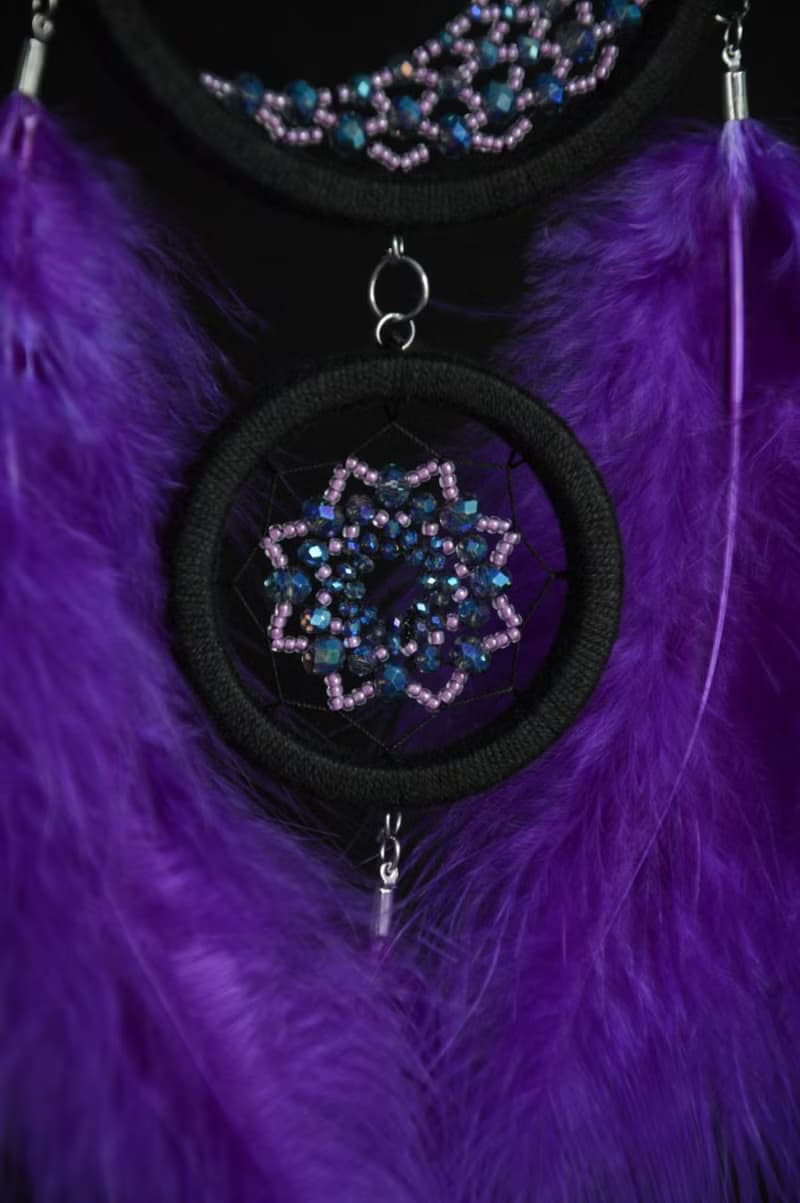 Purple crescent moon dream catcher with amethyst crystal ฝันจับดวงจันทร์